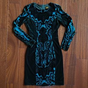 Silk/velour embroidered emerald/teal dress